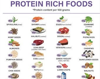 High Protein Foods Chart | Protein Rich Foods Meal Planner | Keto Food List | Printable | A4 Size | Instant Download