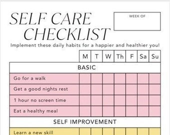 Daily Self Care Checklist Printable |  Self Care Routine |  Daily Habit Tracker Printable | Self Improvement Journal | Mindset Journal