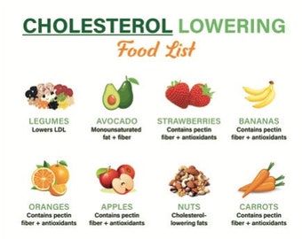 Cholesterol Lowering Food Chart | Low Cholesterol Food Guide | Cholesterol Lowering Food List | A4 Size | Instant Download