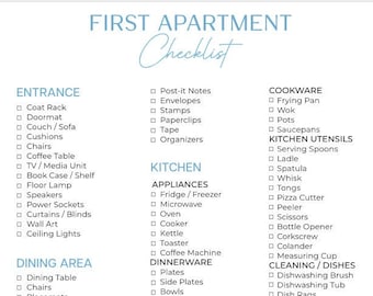 First Apartment Checklist | New Home Checklist | New Home Essentials Checklist | Instant Download | PDF