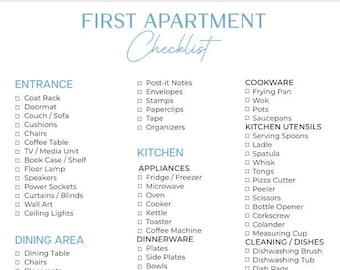 New Home Essentials Checklist, New Home Checklist Printable,first Home  Checklist,first Apartment Checklist,pcs Checklist,moving Printable 