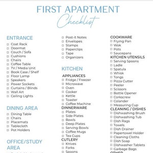 First Apartment Checklist | New Home Checklist | New Home Essentials Checklist | Instant Download | PDF