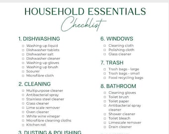 Household Essentials Checklist | House Planner | Home Management | Household Planner | Household Management Planner | Instant Download