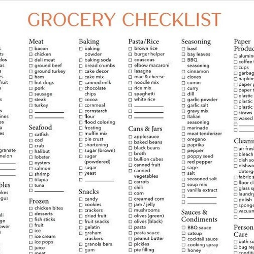 Grocery List Food Shopping List Printable Digital Etsy