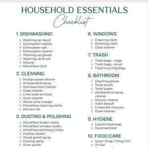 Household Essentials Checklist | House Planner | Home Management | Household Planner | Household Management Planner | Instant Download