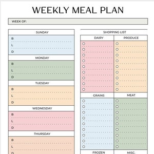 Weekly Meal Planner Grocery List Template Food Prep Family Meal Planner ...