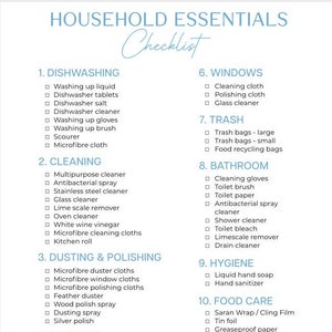 Household Essentials Checklist | House Planner | Home Management | Household Planner | Household Management Planner | Instant Download
