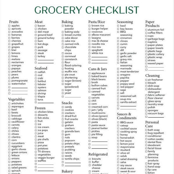 Grocery List | Food Shopping List | Printable, Digital | Grocery List Template | Compatible with Goodnotes, Notability | Digital, PDF