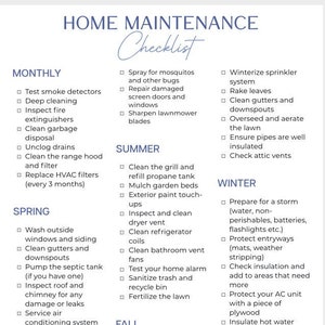 Home Maintenance Checklist | Home Repair Schedule | House Maintenance Planner | Yearly Home Maintenance | Spring Cleaning | Instant Download