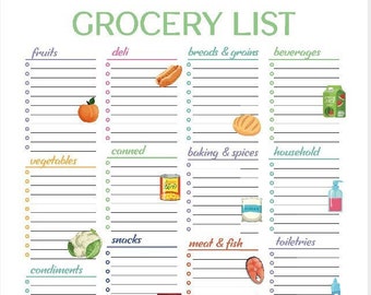 Grocery List Template | Food Shopping List | Editable Grocery List | Digital Grocery List | A4 | Printable | Instant Download