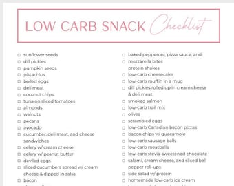 Low Carb Snack List Printable | Low Carb Meal Planner | Low Carb Food List | Low Carb Tracker | Low Carb Meal Planner | Instant Download