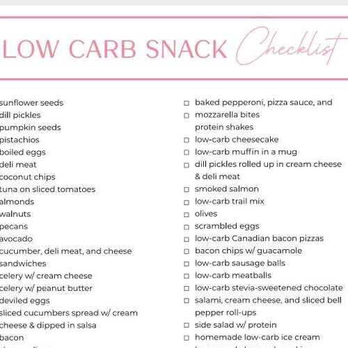 Low Carb Snack List Printable Low Carb Meal Planner Low - Etsy