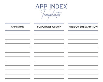 App Tracker Template | Keep Track Of All Your Apps In One Place | Compatible with Goodnotes, Notability etc | Printable