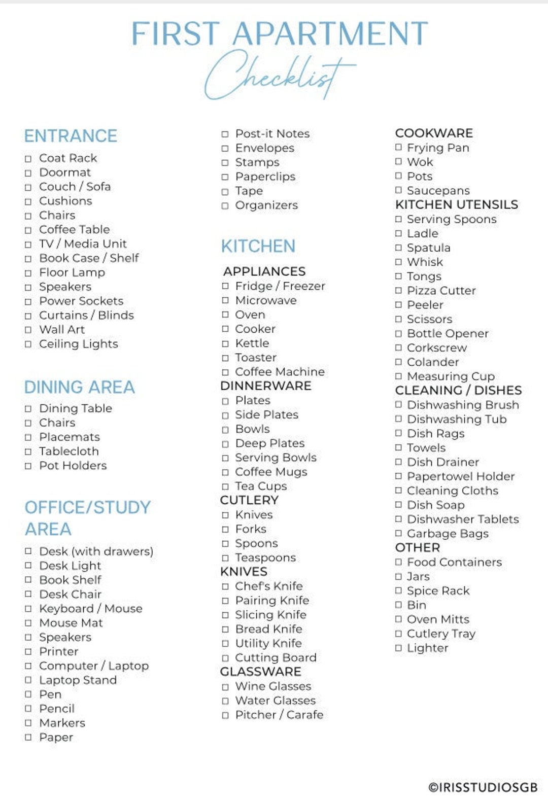 First Apartment Checklist