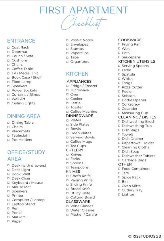 First Apartment Checklist | New Home Checklist | New Home Essentials Checklist | Instant Download | PDF