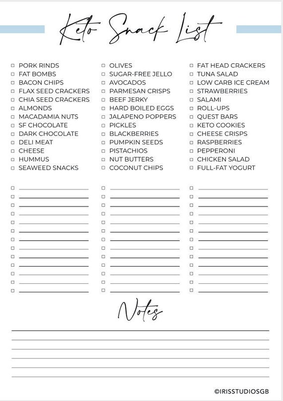 Keto Snack List Printable Keto Meal Planner Low Carb Food | Etsy