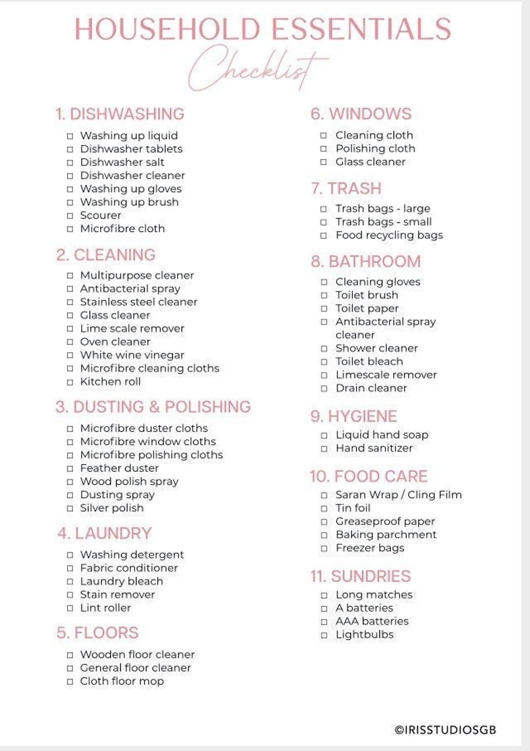 Household Essentials Checklist House Planner Home Management Household  Planner Household Management Planner Instant Download 