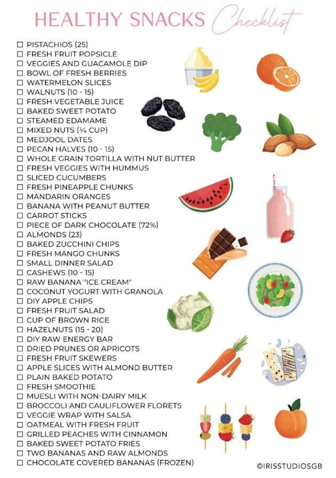 Healthy Snacks List Printable Snacks Planner Snacks Meal Planner ...