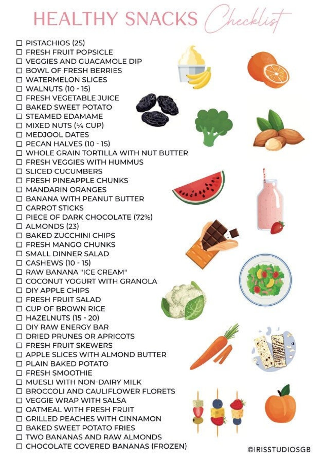 Healthy Snacks List Printable Snacks Planner Snacks Meal Planner ...