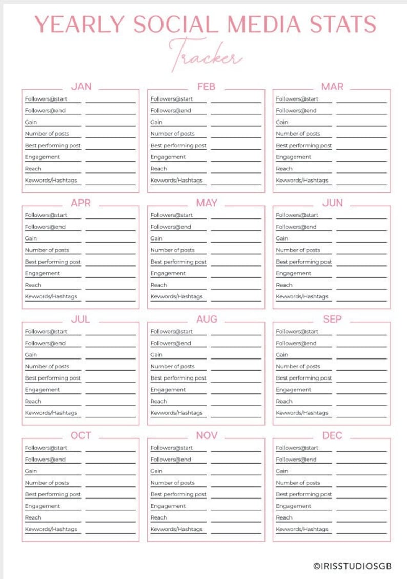 Social Media Tracker | Social Media Planner Printable | Stats Tracker ...