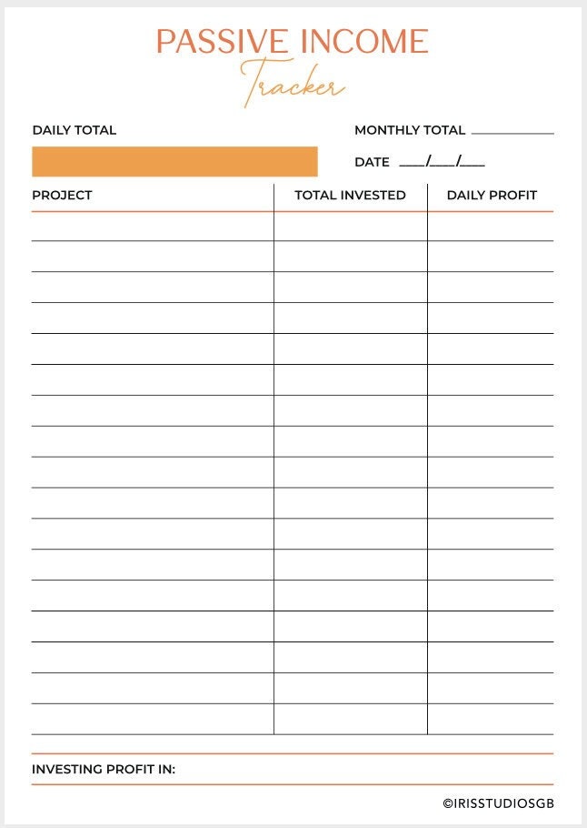 Passive Tracker Printable Sheet budget Planning