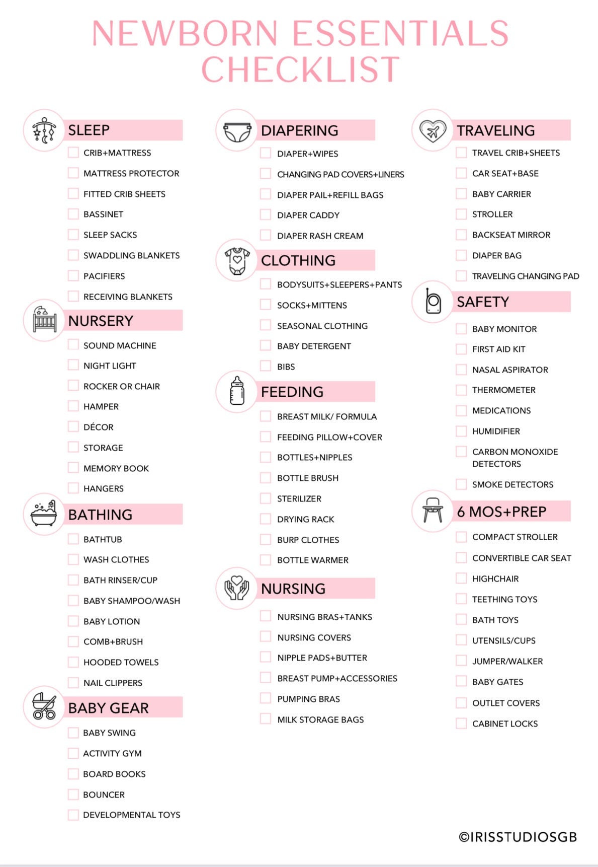 Baby Essentials Checklist Printable Pink Newborn Essentials Nursery Checklist  Baby Registry Checklist Instant Download 