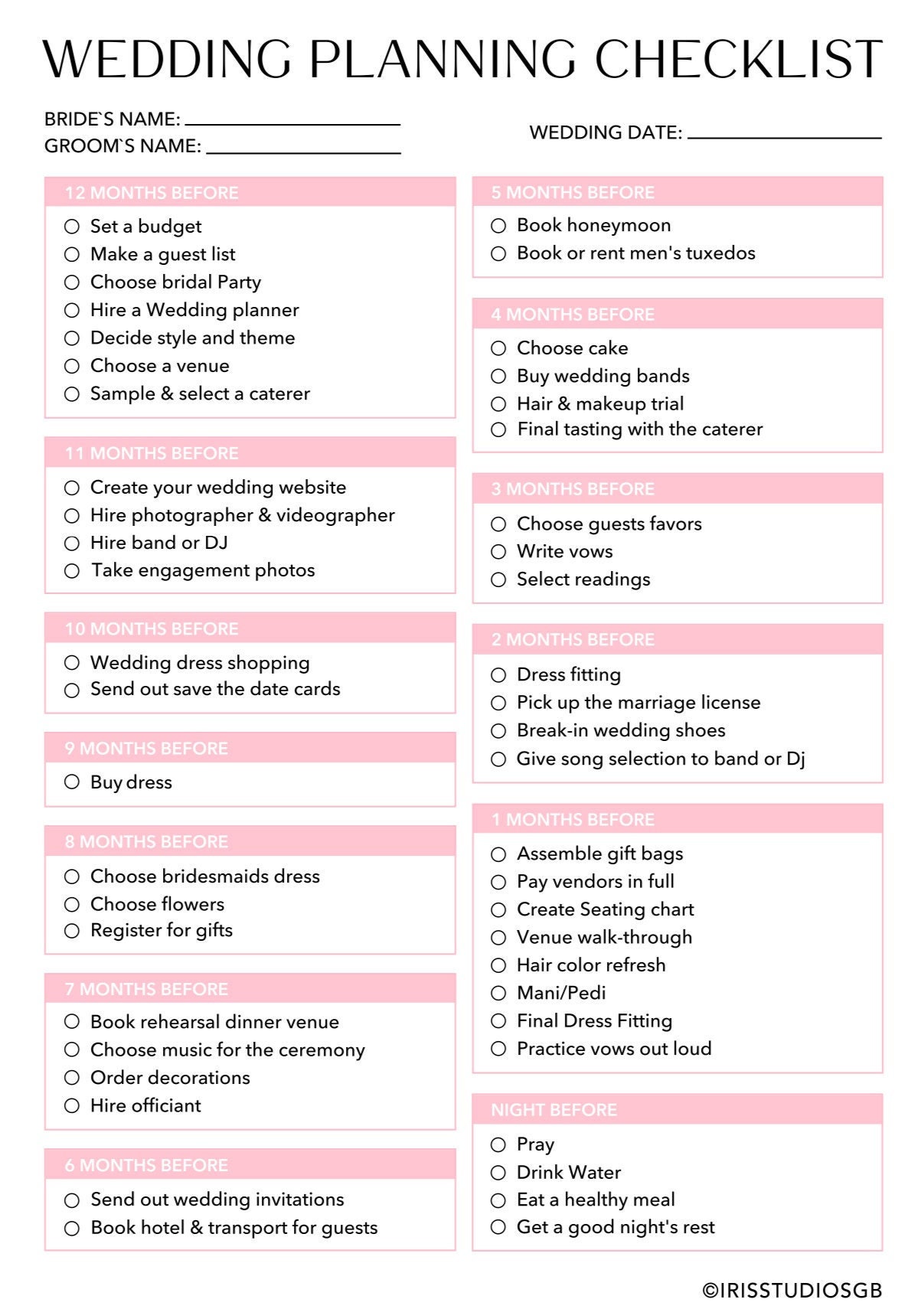 Wedding Planning Checklist Wedding Checklist Wedding Etsy Australia