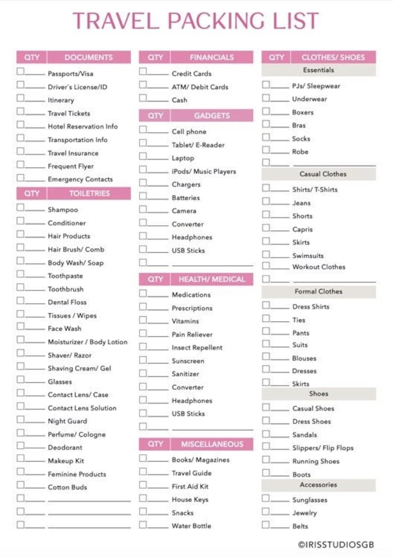 Lista di cose da mettere in valigia per il viaggio / Compatibile con Goodnotes, Notability ecc. / Stampabile immagine 1