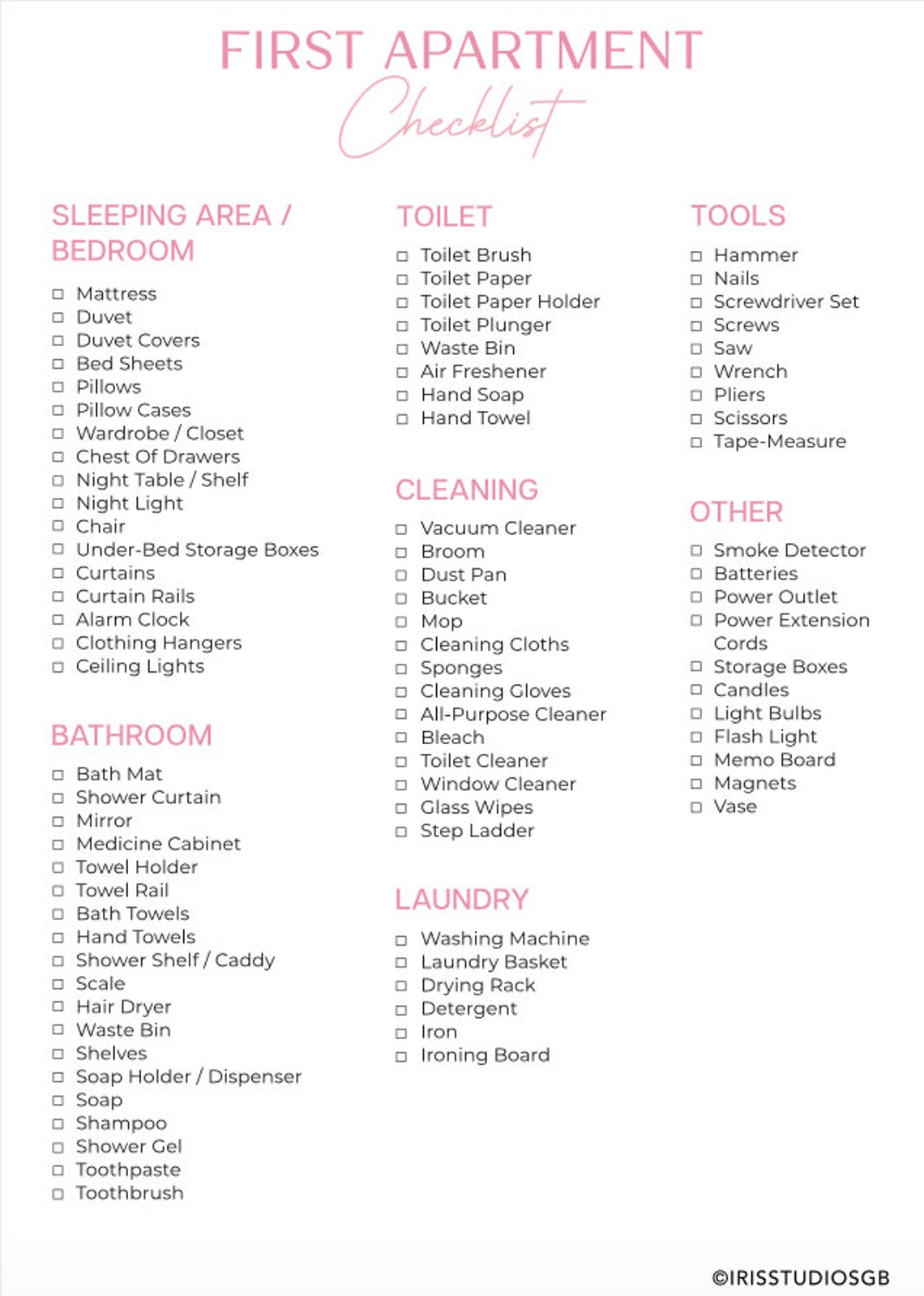 First Apartment Checklist New Home Checklist New Home - Etsy UK