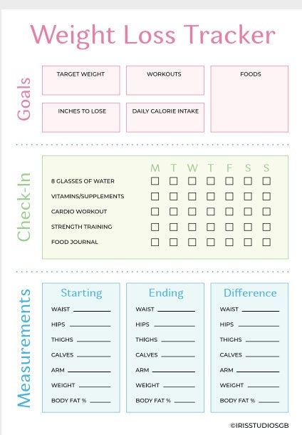Weight Loss Tracker | Fitness Goals Planner | Fitness Planner Template