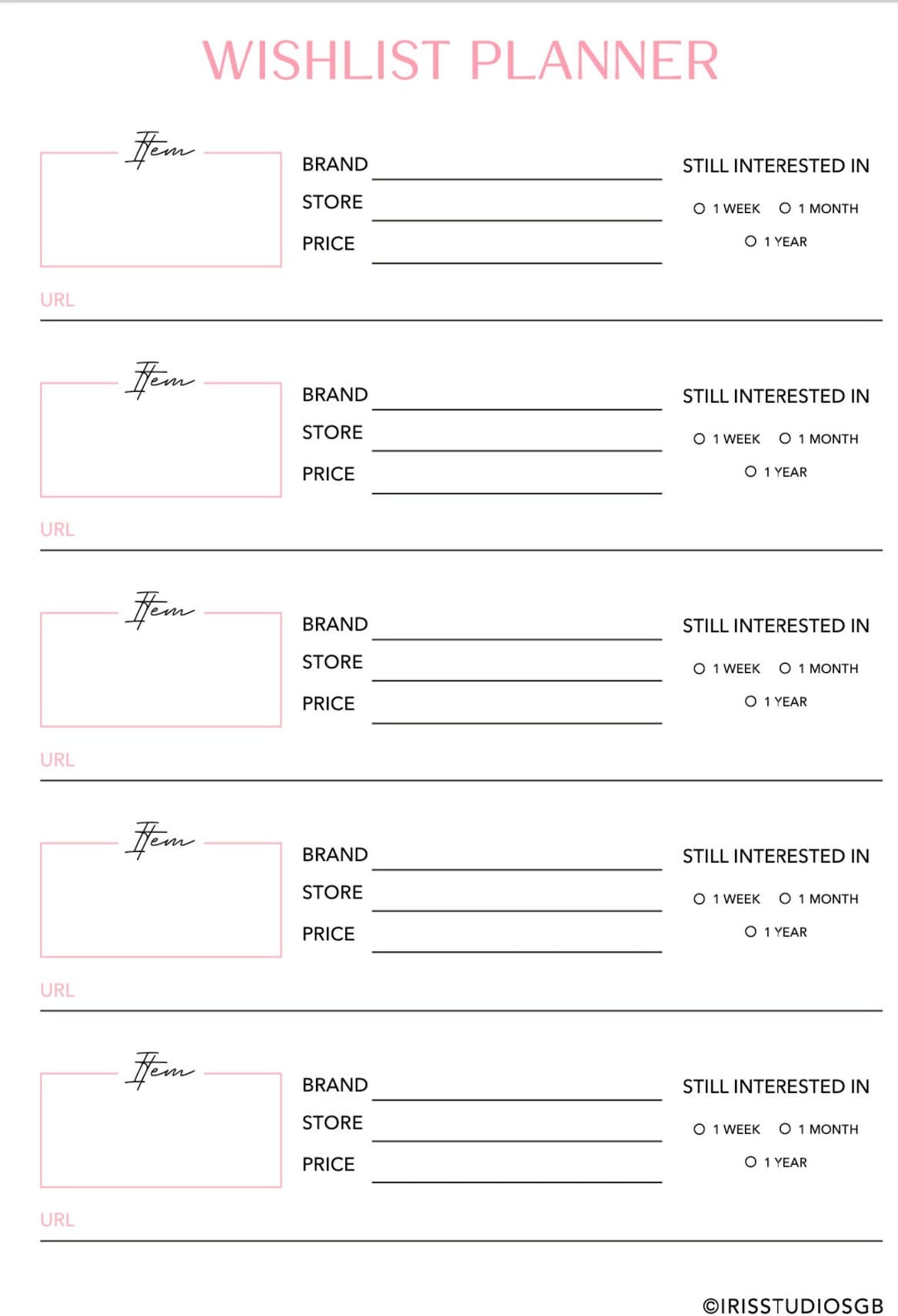 Wish List Printable Wish List Planner Wish List Template Shopping