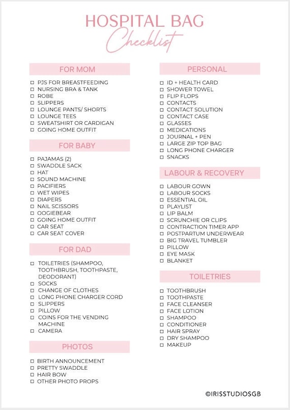 Hospital bag checklist for mum and baby + printables