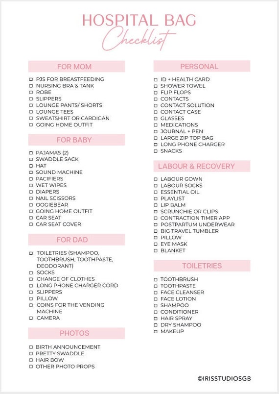 Hospital bag checklist for mum and baby + printables