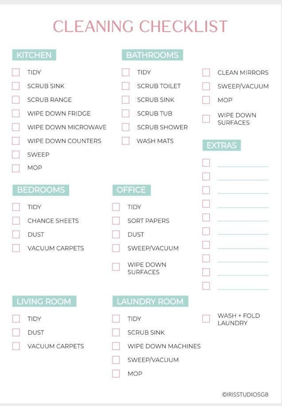 Home Cleaning Checklist Printable Cleaning Planner Cleaning