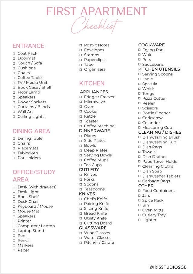 List of Things For My First Apartment Supplies, by Life Startup Essentials
