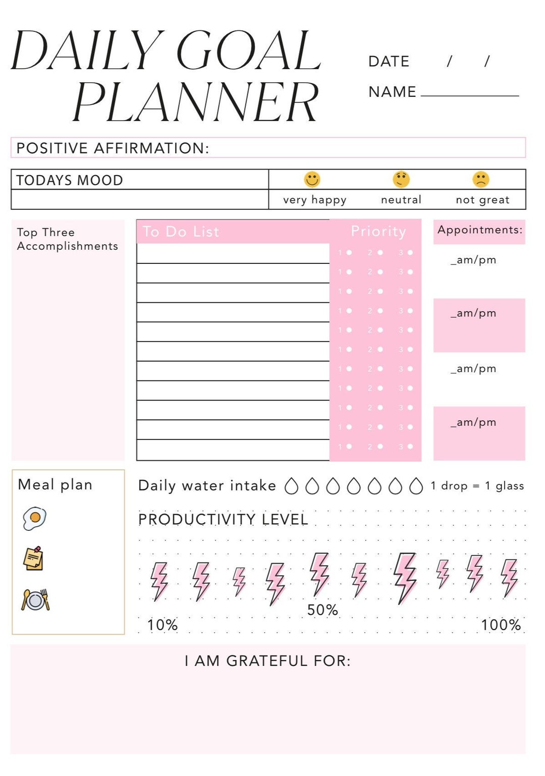 Daily Goal Planner Printable | Goal Setting | Goal Tracker | to Do ...