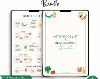 Keto Grocery List and Meal Planner Bundle Printable | Keto Food List | Keto Snack List | Keto Tracker | Instant Download