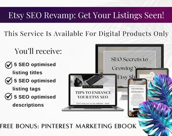 Etsy Title, Tags, Descriptions, SEO For 5 Listings, Done For You Etsy SEO, Etsy Shop Help, Search Engine Optimisation, Quick Delivery