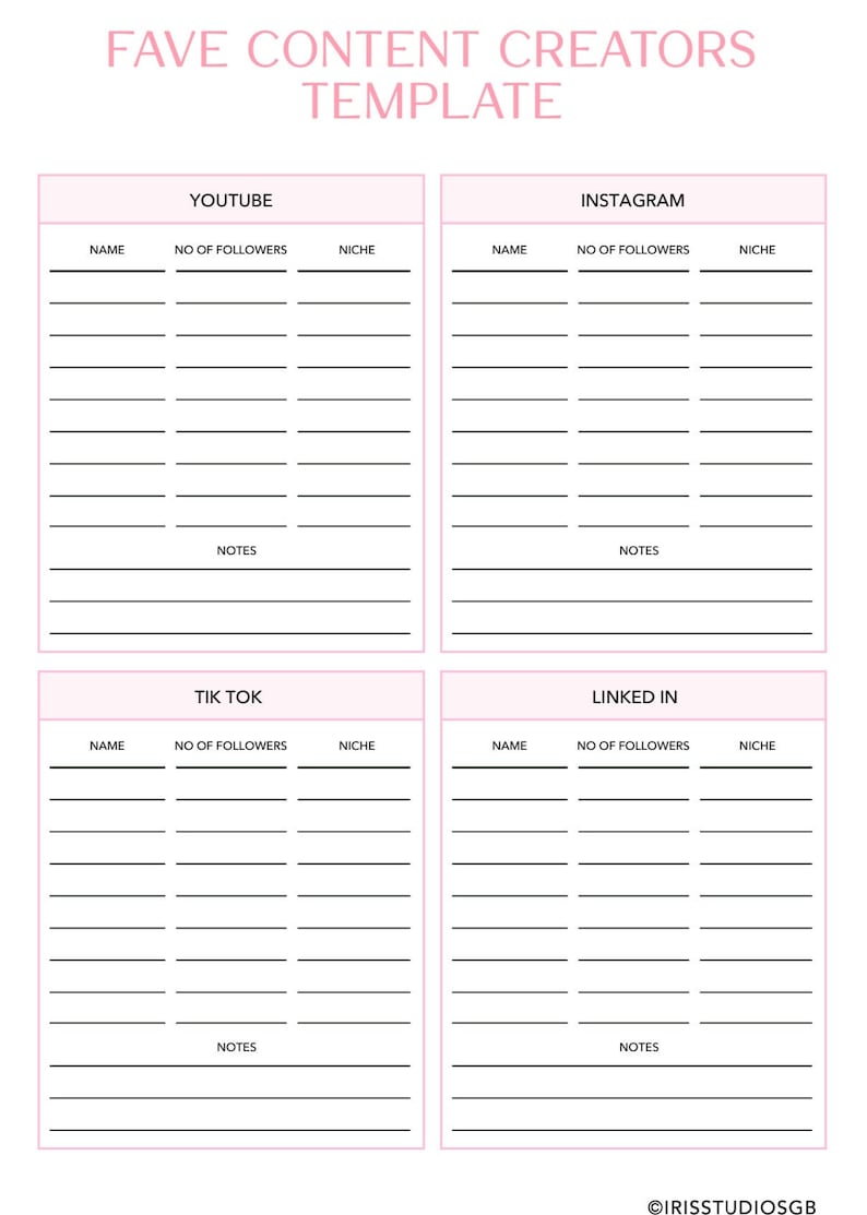 Creators Note Example Content Creators Template | | Compatible With Goodnotes, Notability Etc ...