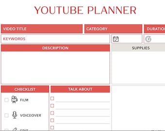 YouTube Planner Template | Compatible with Goodnotes, Notability etc | Printable