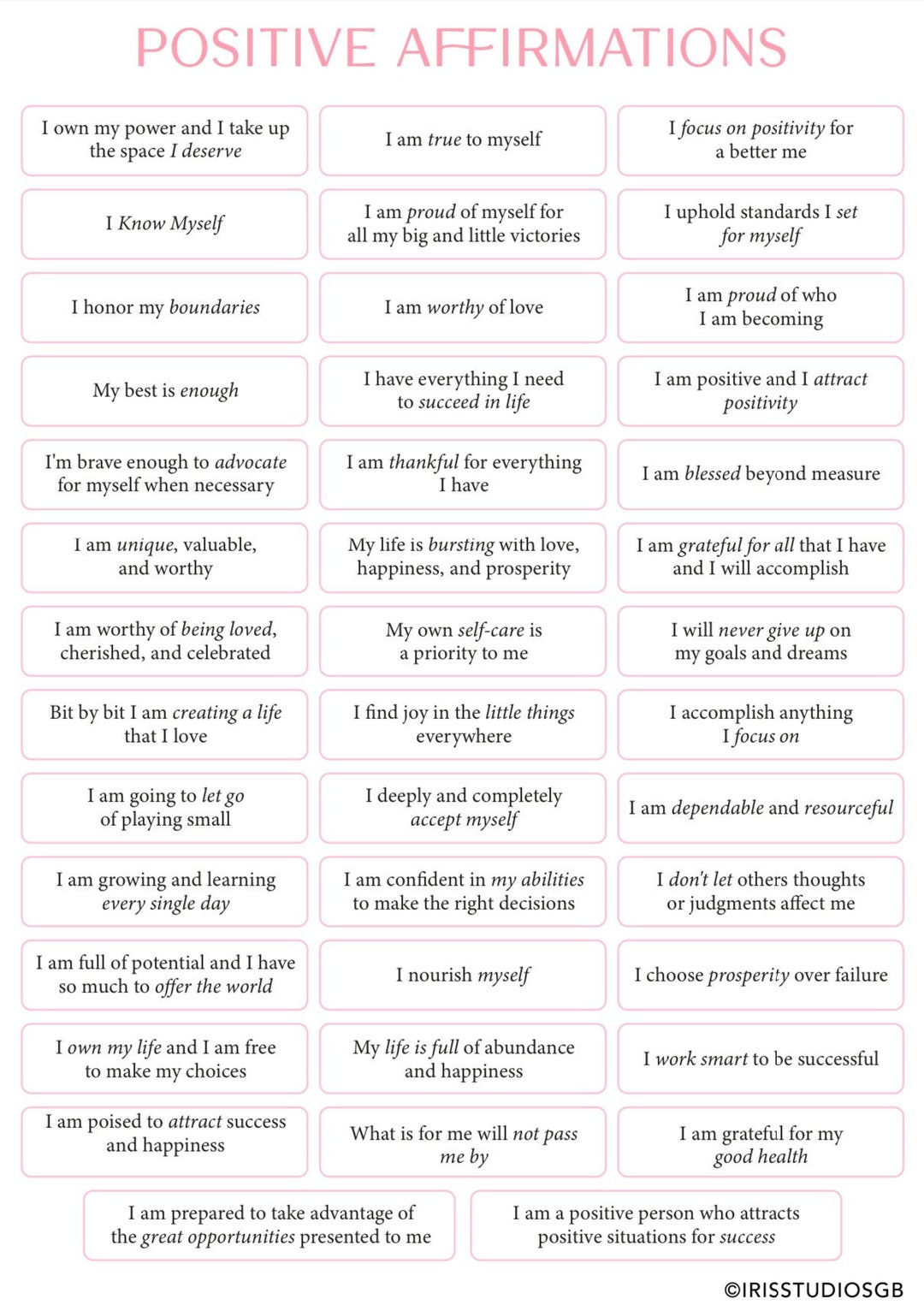 Positive Affirmations for Peace, Love, Joy and Success Digital Template ...