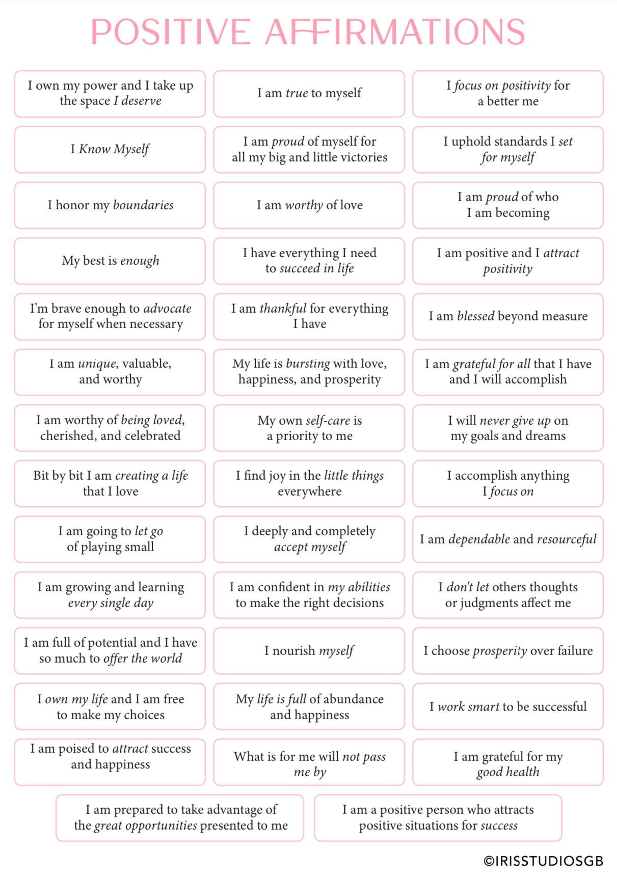 Positive Affirmations for Peace, Love, Joy and Success Digital Template ...