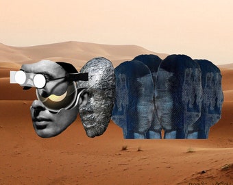 Surreal Desert Faces Art Print, Sci-Fi Home Decor