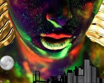 Detroit Sci-Fi Art Print, Cityscape Poster