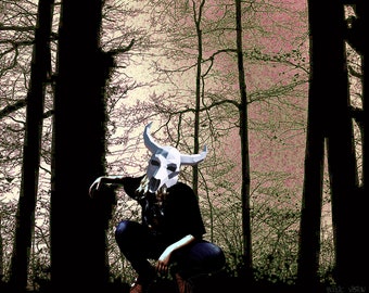 Masked Self-Portrait Art Print – Gothic Forest Decor