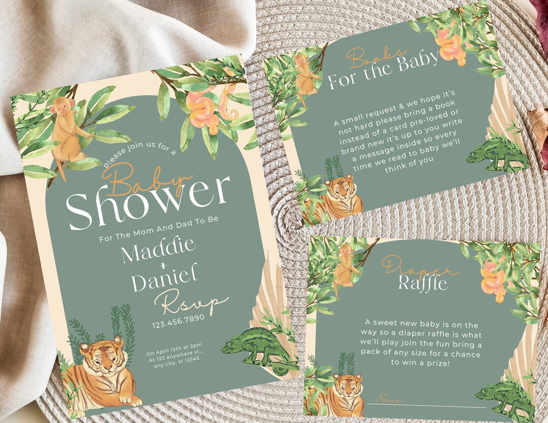 Jungle Theme Baby Shower Invitation Template Digital Download, Fully ...
