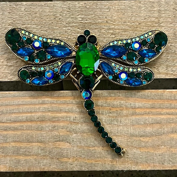 Rhinestone Dragonfly Brooch, Large Glamorous Brooch for Women, Colorful Jewelry Gift for Her Dragonfly Jewelry, Insect Jewelry