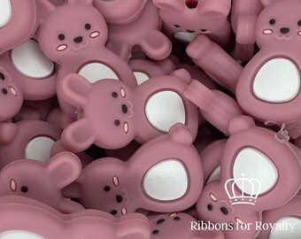 3 Pcs Bunny Rabbit Animal Shape Food Grade Quality Jewellery Making BPA Free Freezer Safe Silicone Beads *UK* Multi Buy Discount Dark Pink