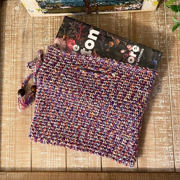 Crochet Book Cover with Handle, Bible Cover, Book Sleeve, E-Reader Cover, Device Cover, Handmade Crochet,  Book Lover Gift, Crochet Purse
