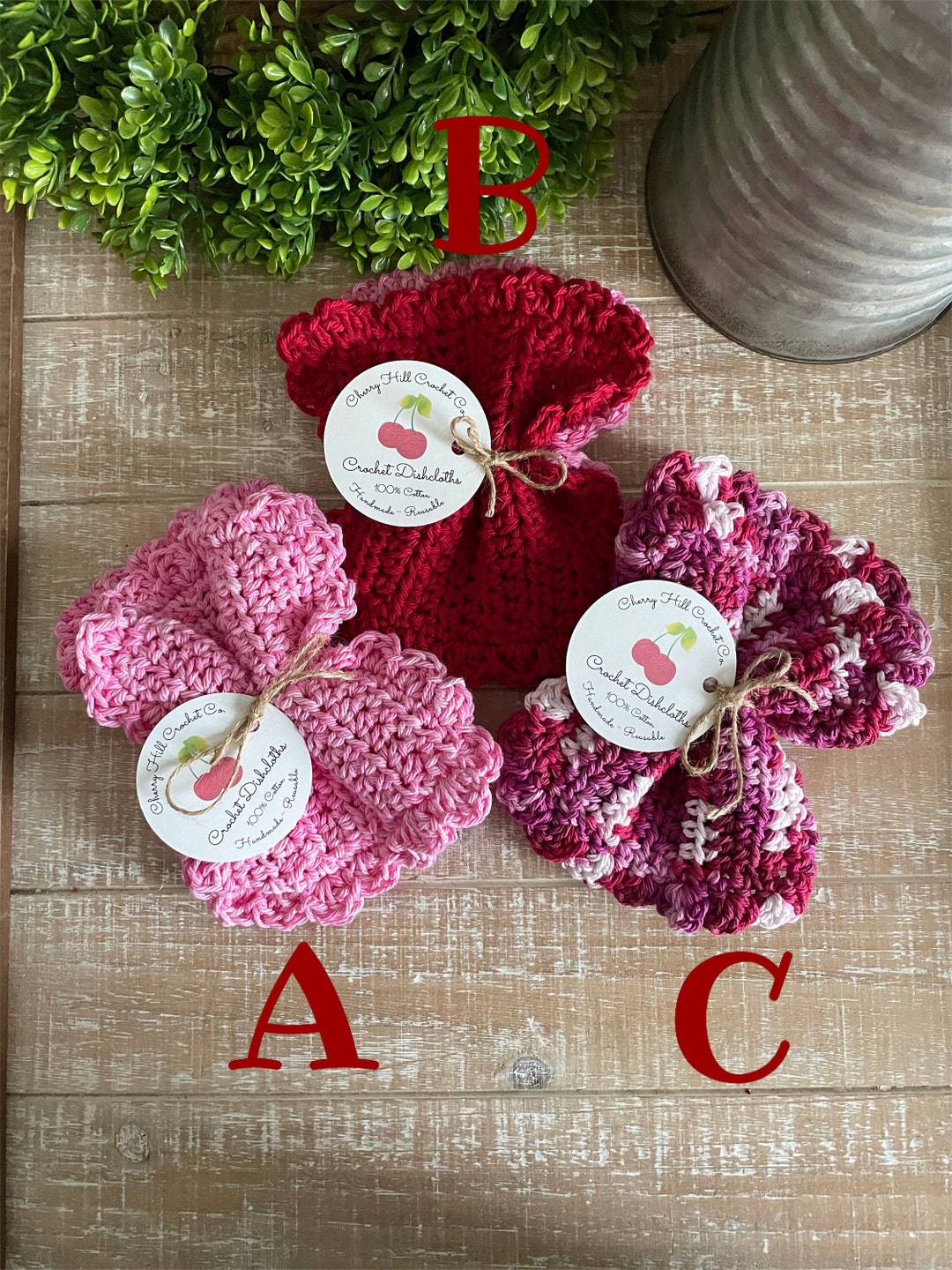 Scalloped Edge Dishcloth or Washcloth, 6.5x6.5, Valentine Gifts